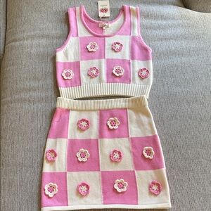Entro Pink and White Checkered Knit Set